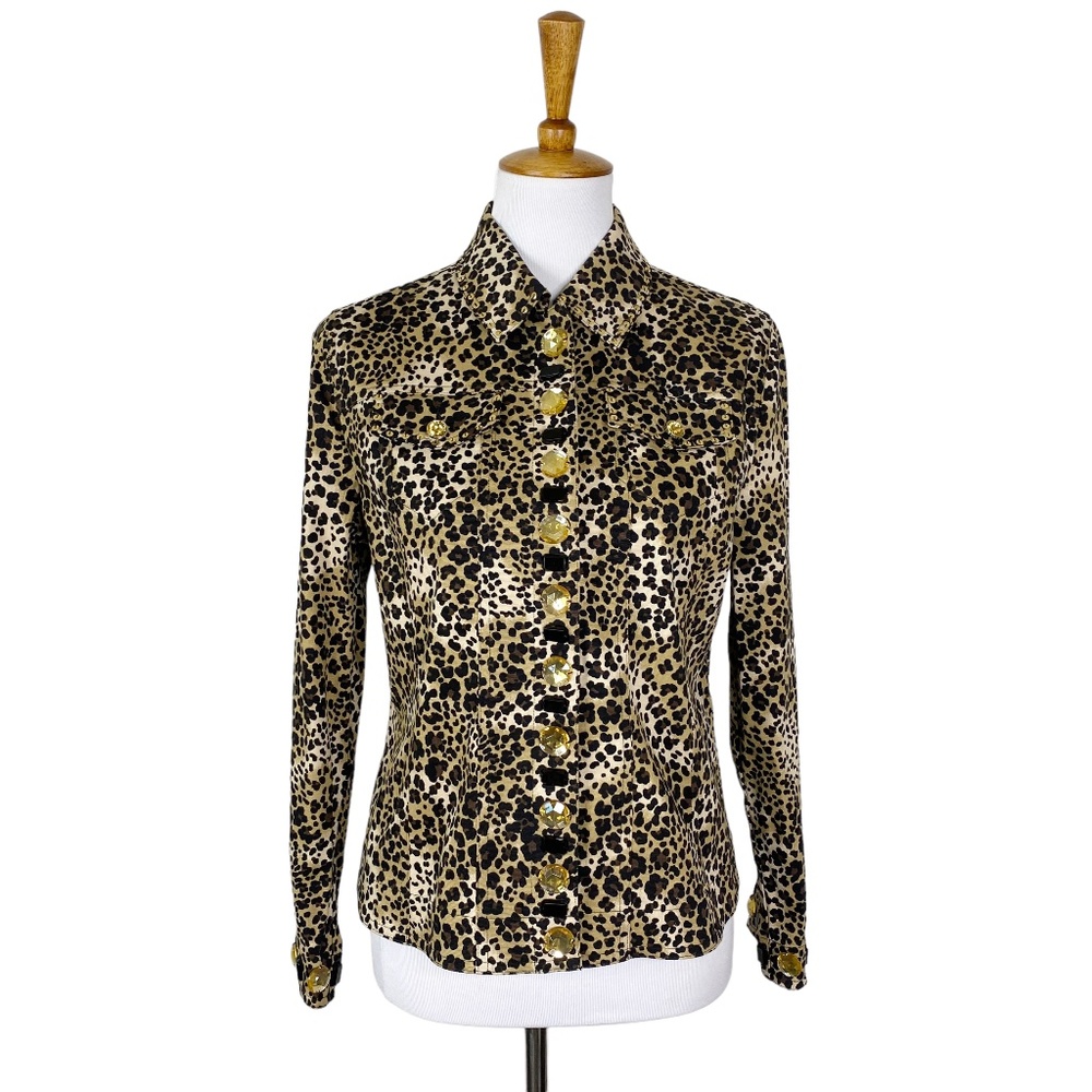 NEW Laura Ashley Leopard Print Jeweled Jacket Medium Petite